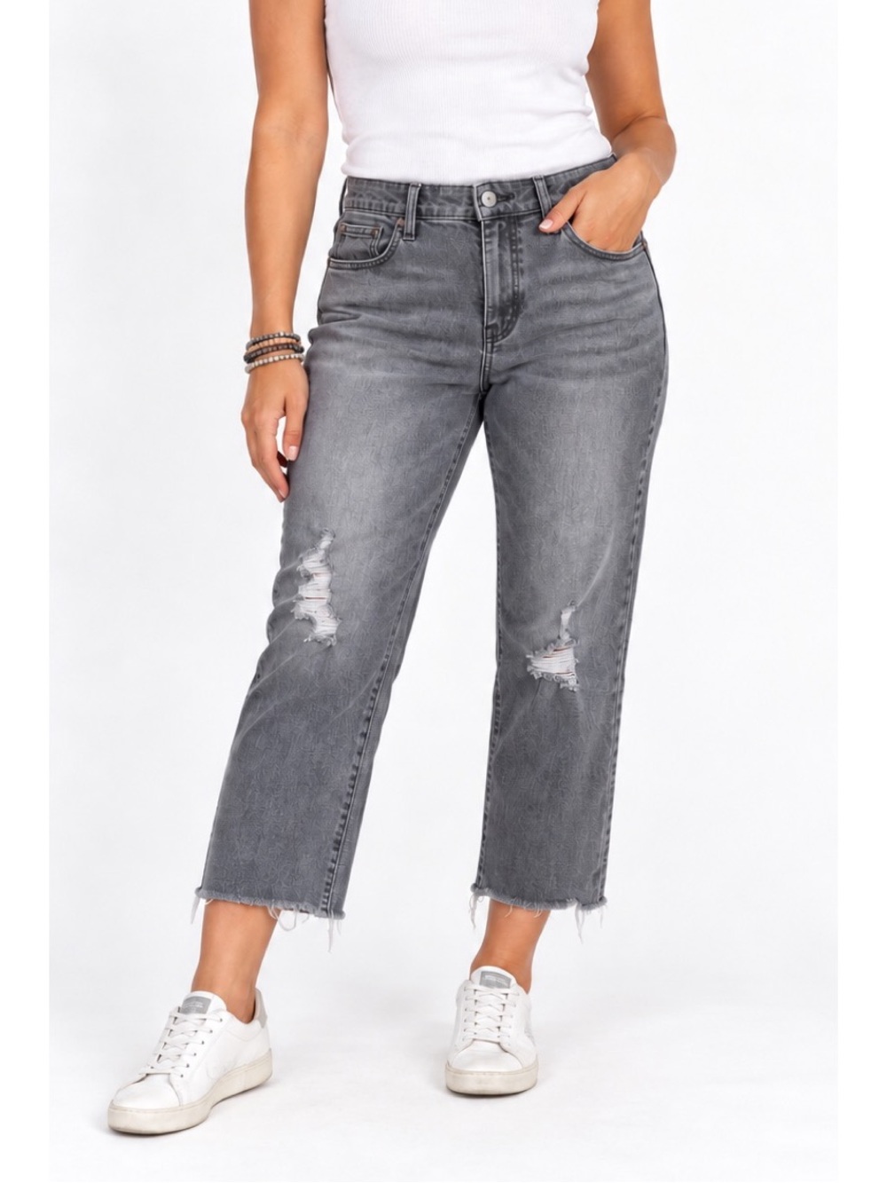 Old Navy grey distressed high rise OG loose fit jeans